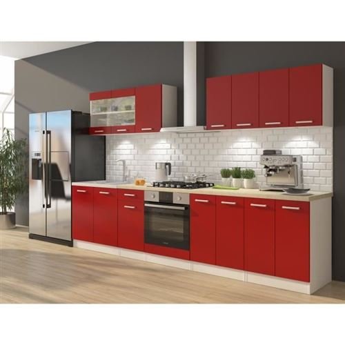 Cocina completa ULTRA 300 cm – Rojo mate – Mueble para horno y encimera incluidos